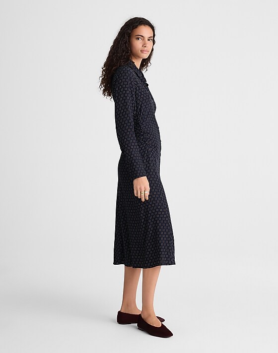 Madewell Ruched Midi Shirtdress Navy Foulard