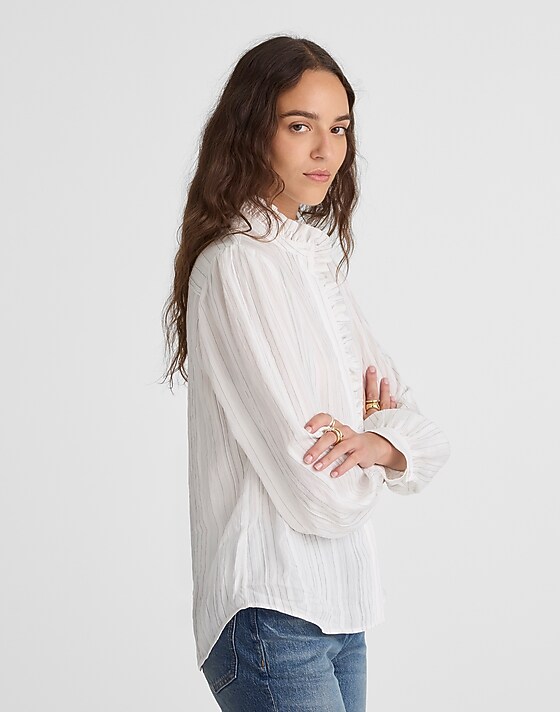 Madewell Ruffled Button-Up Top Airy Multi Stripe