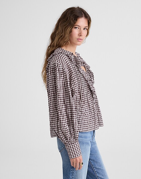 Madewell Ruffled Pintuck Top Chocolate Raisin