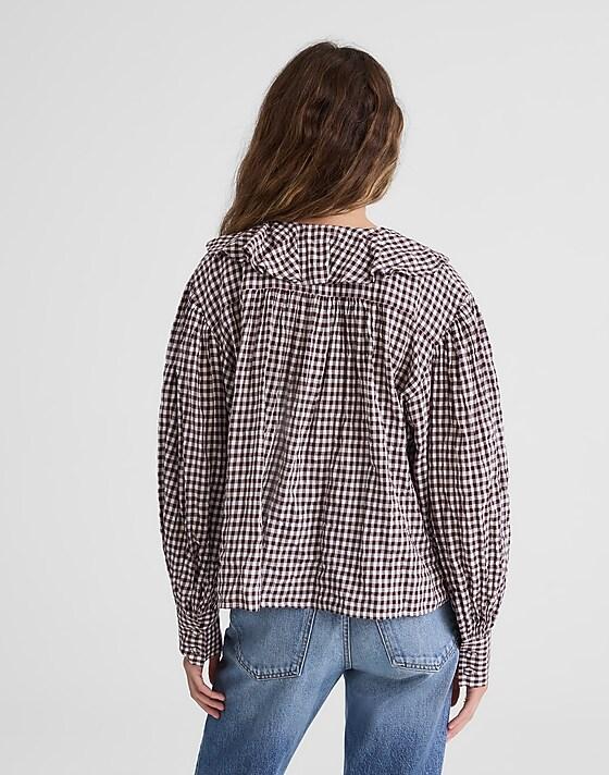 Madewell Ruffled Pintuck Top Chocolate Raisin