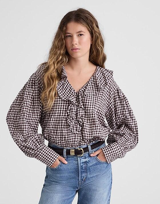 madewell Ruffled Pintuck Top chocolate raisin