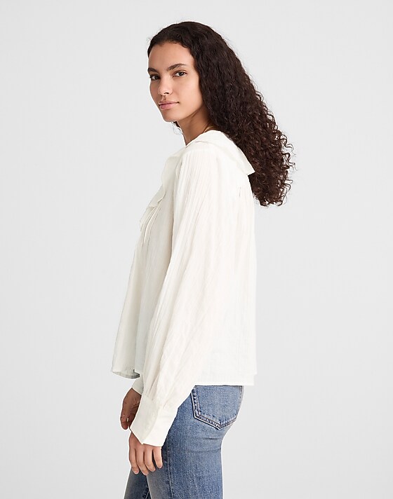 Madewell Ruffled Pintuck Top Ivory