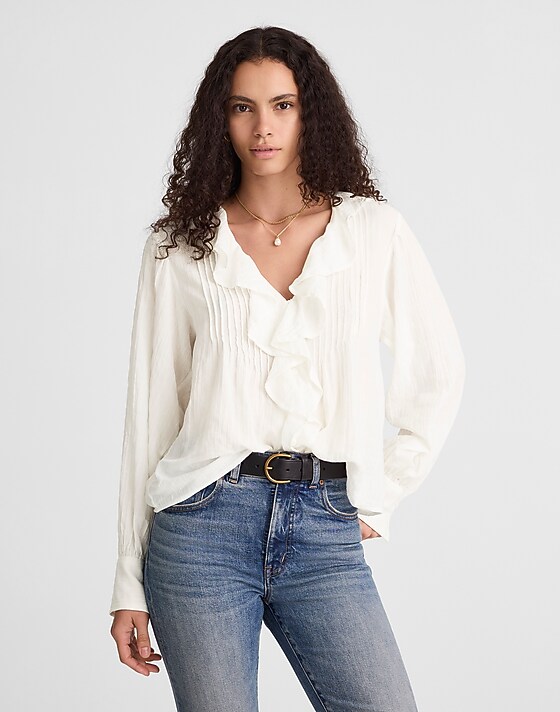madewell Ruffled Pintuck Top ivory