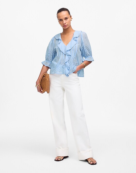 Madewell Ruffled Puff-Sleeve Top Light Pool