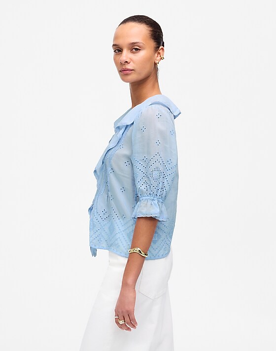 Madewell Ruffled Puff-Sleeve Top Light Pool
