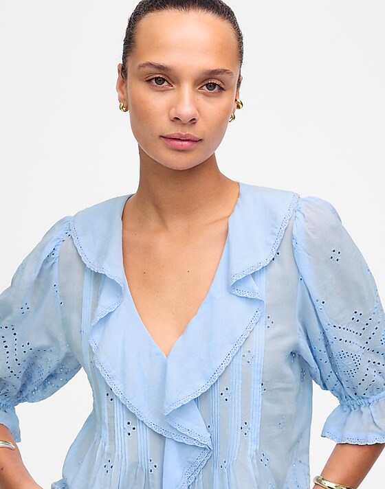 madewell Ruffled Puff-Sleeve Top light pool