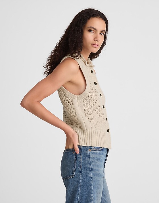 Madewell Ruffled Sleeveless Cardigan Top Hthr Oat