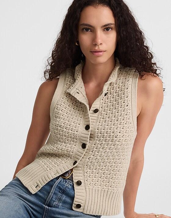 madewell Ruffled Sleeveless Cardigan Top hthr oat