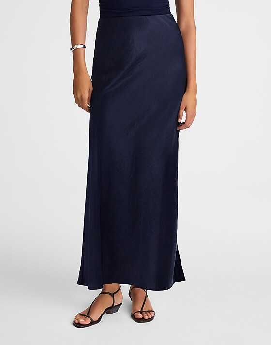 Madewell Satin Maxi Slip Skirt Juniper Berry