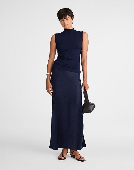 madewell Satin Maxi Slip Skirt juniper berry