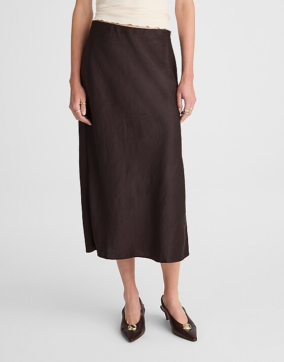 Madewell Satin Midi Slip Skirt Black Walnut