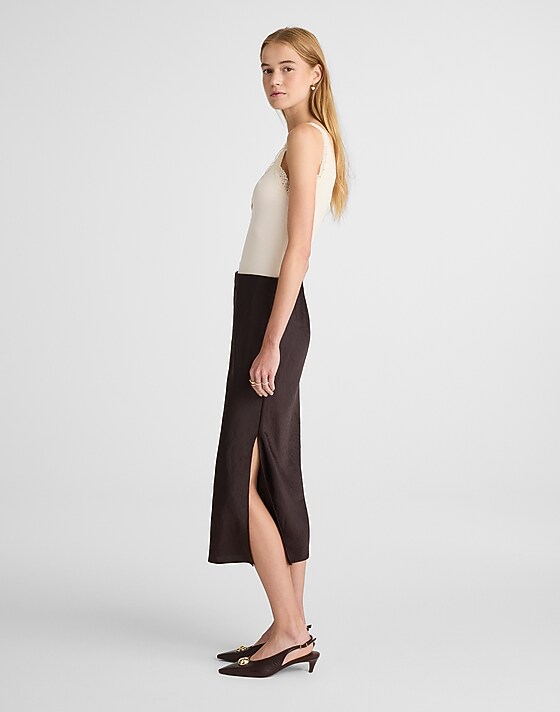 Madewell Satin Midi Slip Skirt Black Walnut