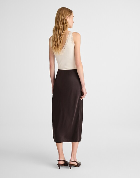 Madewell Satin Midi Slip Skirt Black Walnut