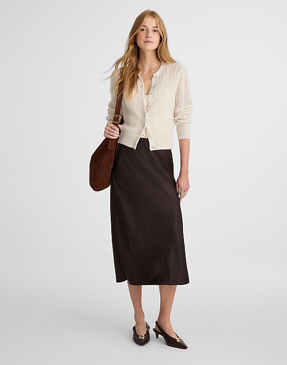 madewell Satin Midi Slip Skirt black walnut