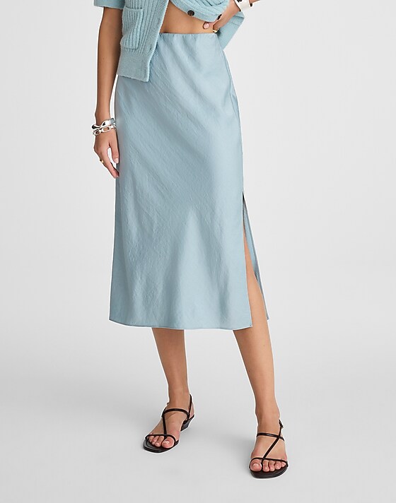 Madewell Satin Midi Slip Skirt Ocean Breeze