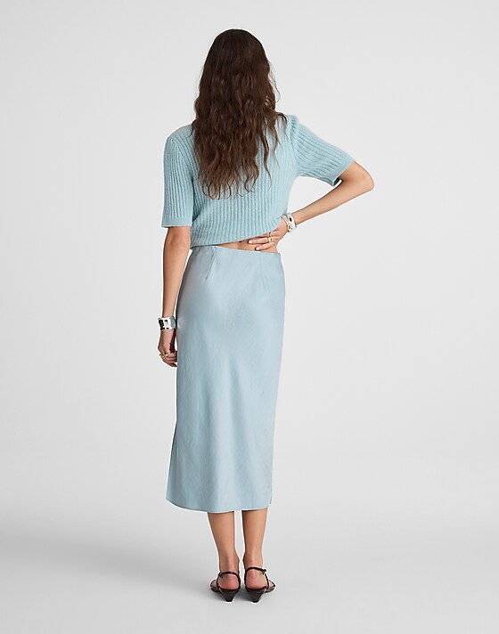 Madewell Satin Midi Slip Skirt Ocean Breeze