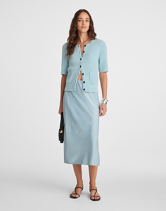 madewell Satin Midi Slip Skirt ocean breeze