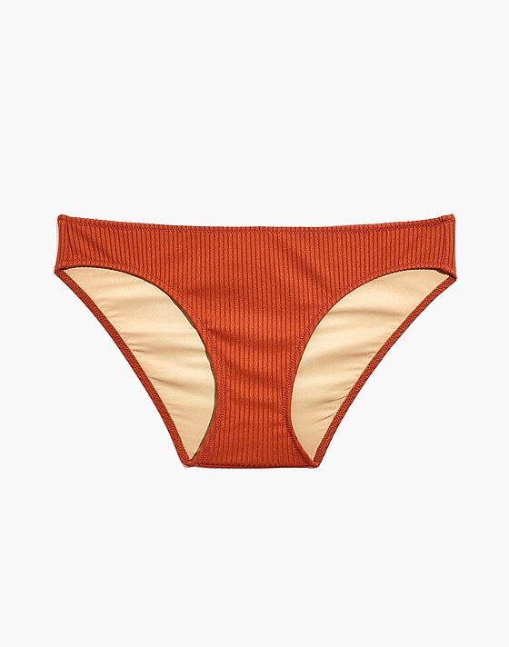 Madewell Madewell Second Wave Ribbed Classic Bikini Bottom Faded Rust