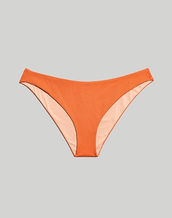 Madewell Madewell Second Wave Ribbed Classic Cheeky Bikini Bottom Classic Coral
