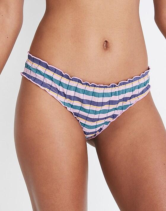Madewell Madewell Second Wave Ruffled Bikini Bottom In Plaid Swim Plaid Lavender Mist