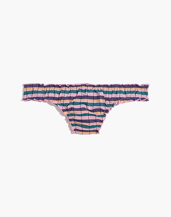 Madewell Madewell Second Wave Ruffled Bikini Bottom In Plaid Swim Plaid Lavender Mist