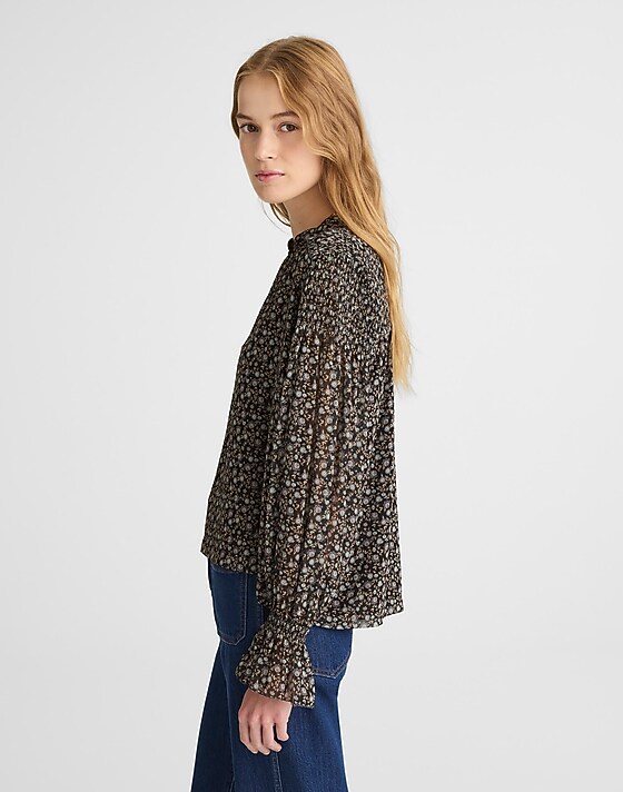 Madewell Semi-Sheer Split-Neck Top Jet Black