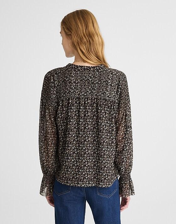 Madewell Semi-Sheer Split-Neck Top Jet Black