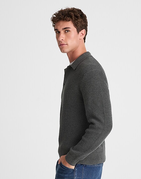 Madewell Shaker-Stitch Sweater Polo Charcoal Grey