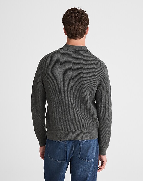 Madewell Shaker-Stitch Sweater Polo Charcoal Grey
