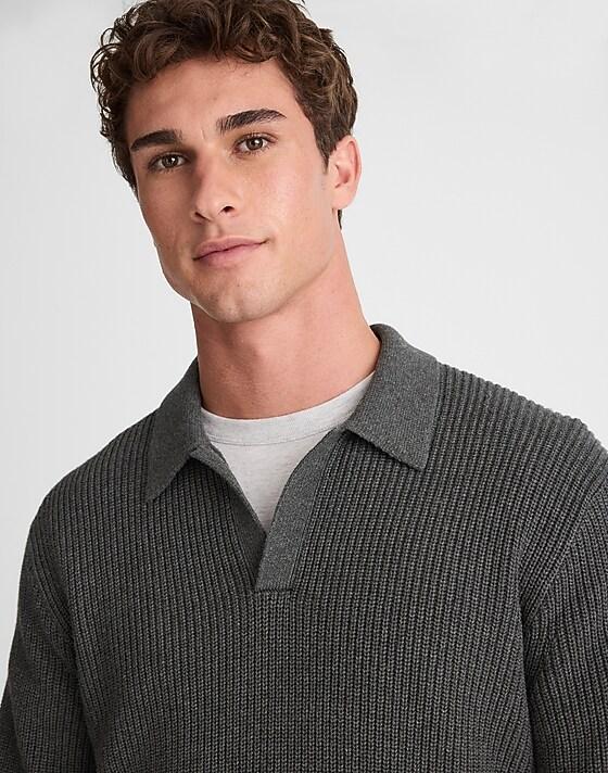 Madewell Shaker-Stitch Sweater Polo Charcoal Grey
