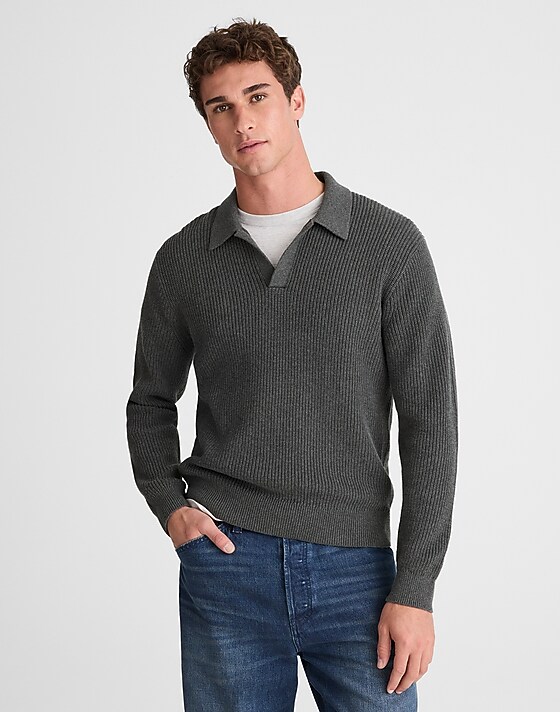 madewell Shaker-Stitch Sweater Polo charcoal grey