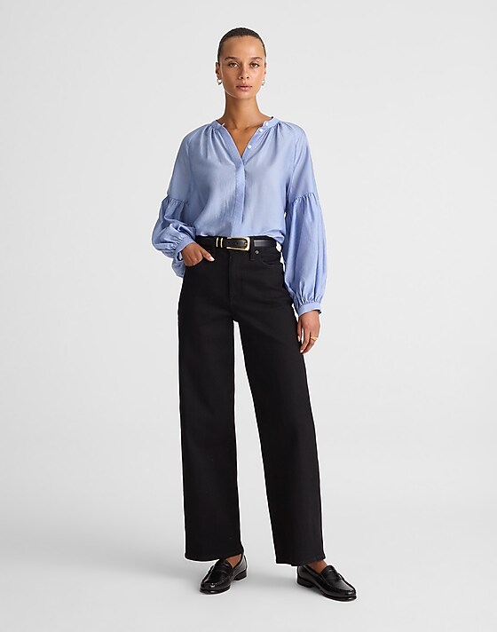 Madewell Shirred Balloon-Sleeve Top Sunwashed Blue