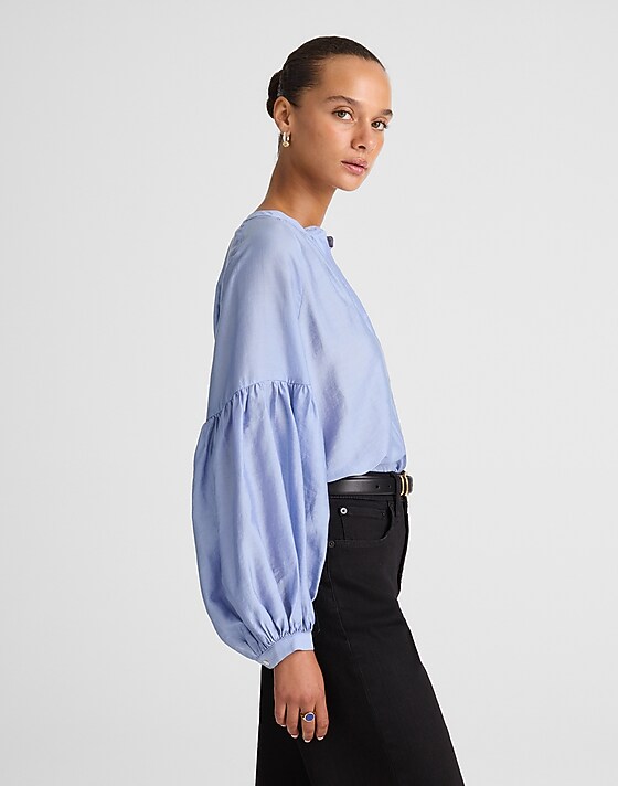 Madewell Shirred Balloon-Sleeve Top Sunwashed Blue