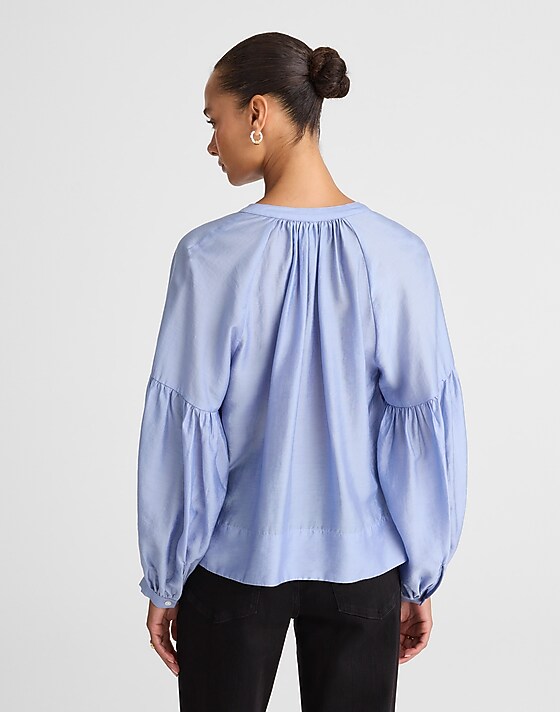 Madewell Shirred Balloon-Sleeve Top Sunwashed Blue