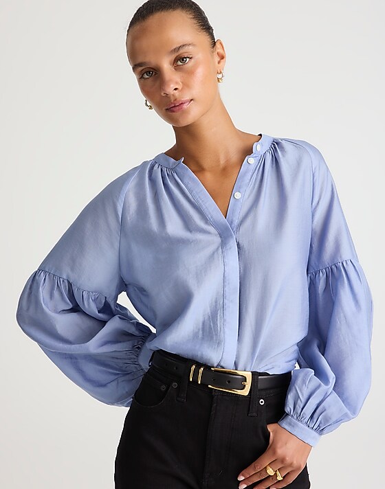 madewell Shirred Balloon-Sleeve Top sunwashed blue