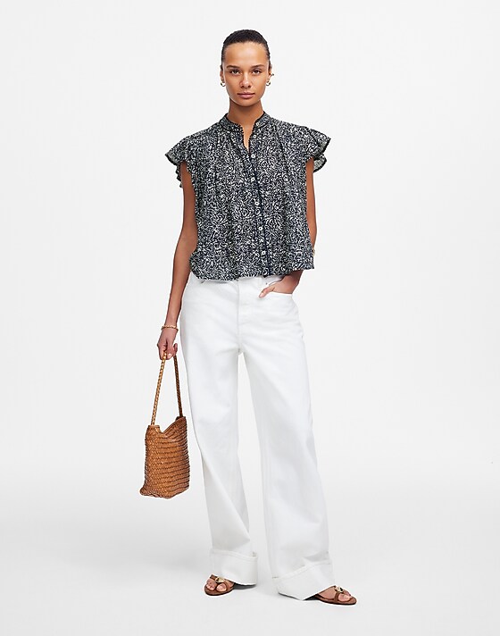 Madewell Shirred Lace-Trim Top Night Indigo
