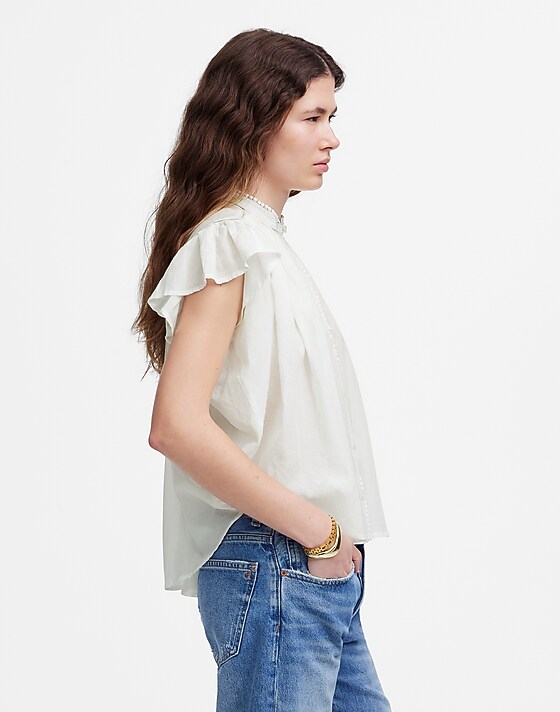 Madewell Shirred Lace-Trim Top White