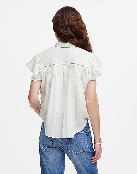 Madewell Shirred Lace-Trim Top White