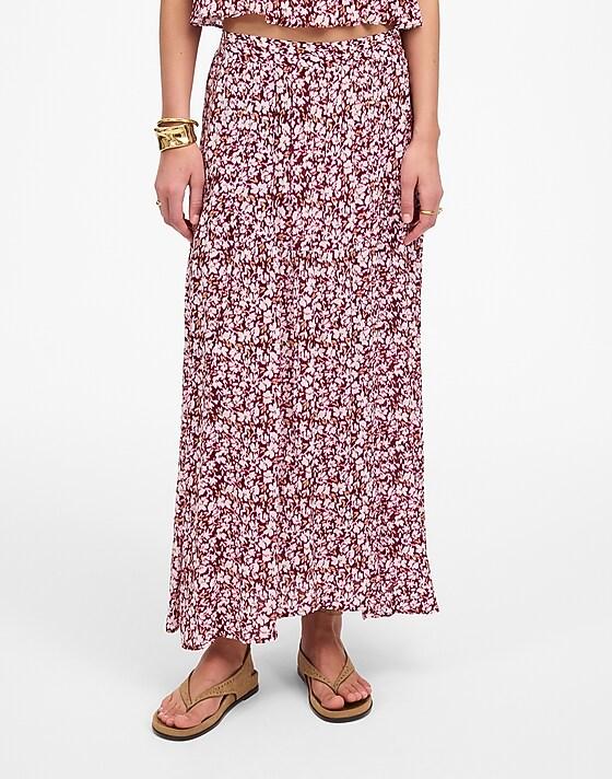 Madewell Shirred Maxi Skirt Emma Floral Burgundy