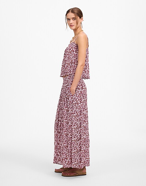 Madewell Shirred Maxi Skirt Emma Floral Burgundy