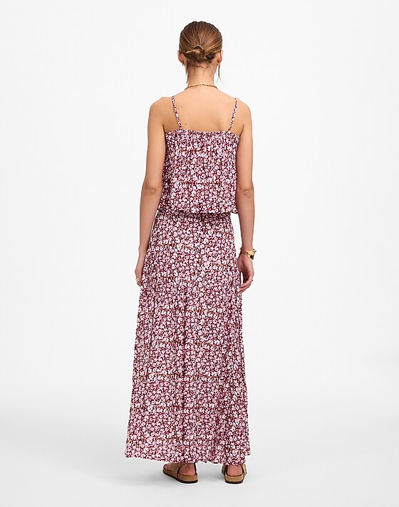Madewell Shirred Maxi Skirt Emma Floral Burgundy