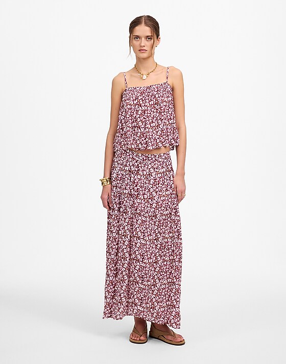 madewell Shirred Maxi Skirt emma floral burgundy