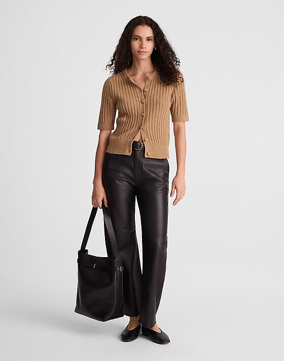 Madewell Short Puff-Sleeve Cardigan Hthr Caramel