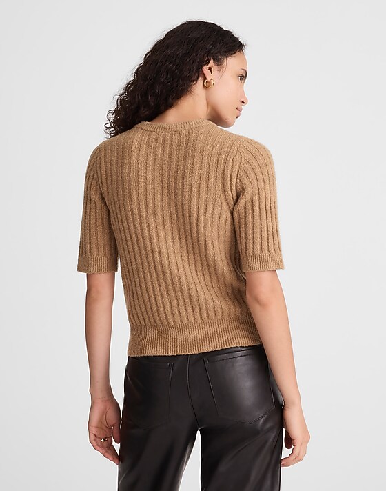 Madewell Short Puff-Sleeve Cardigan Hthr Caramel
