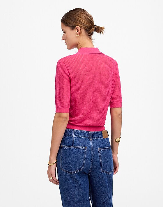 Madewell Short-Sleeve Polo Sweater Tee Bright Pink