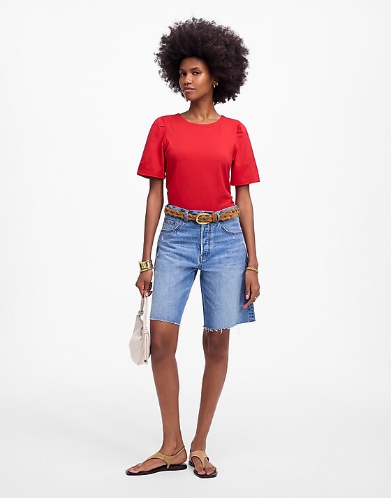 Madewell Side-Cinch Puff-Sleeve Tee Watermelon