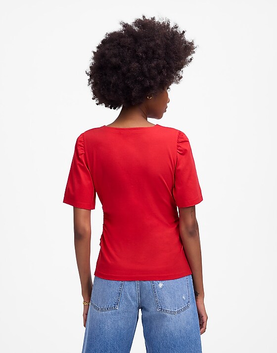 Madewell Side-Cinch Puff-Sleeve Tee Watermelon