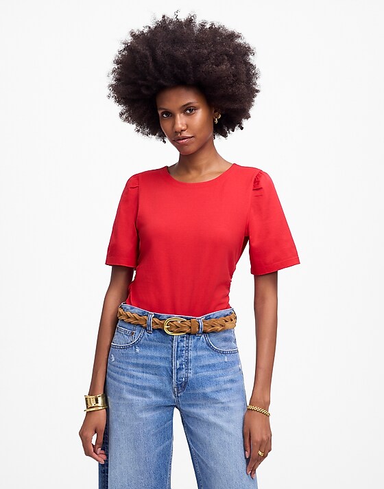 madewell Side-Cinch Puff-Sleeve Tee watermelon