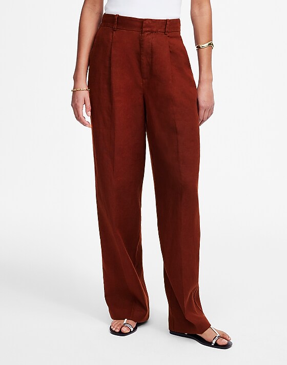 Madewell Slouchy Straight Pants In 100% Linen Henna