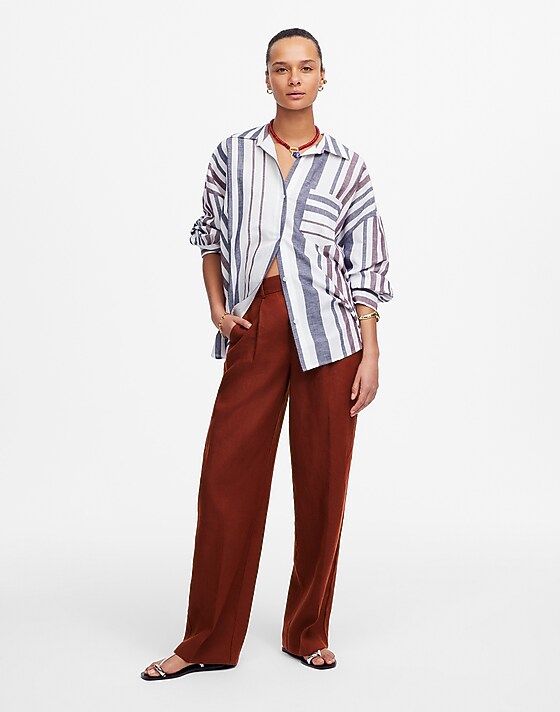 madewell Slouchy Straight Pants in 100% Linen henna